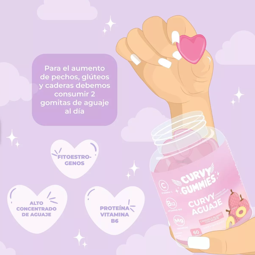 🍓 Curvy Gummies – Suplemento Natural para Moldear Caderas, Glúteos y Senos