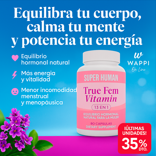 TrueFem Balance – Cápsulas para el Equilibrio Hormonal y Bienestar Femenino (60 Cápsulas) – SuperHuman™